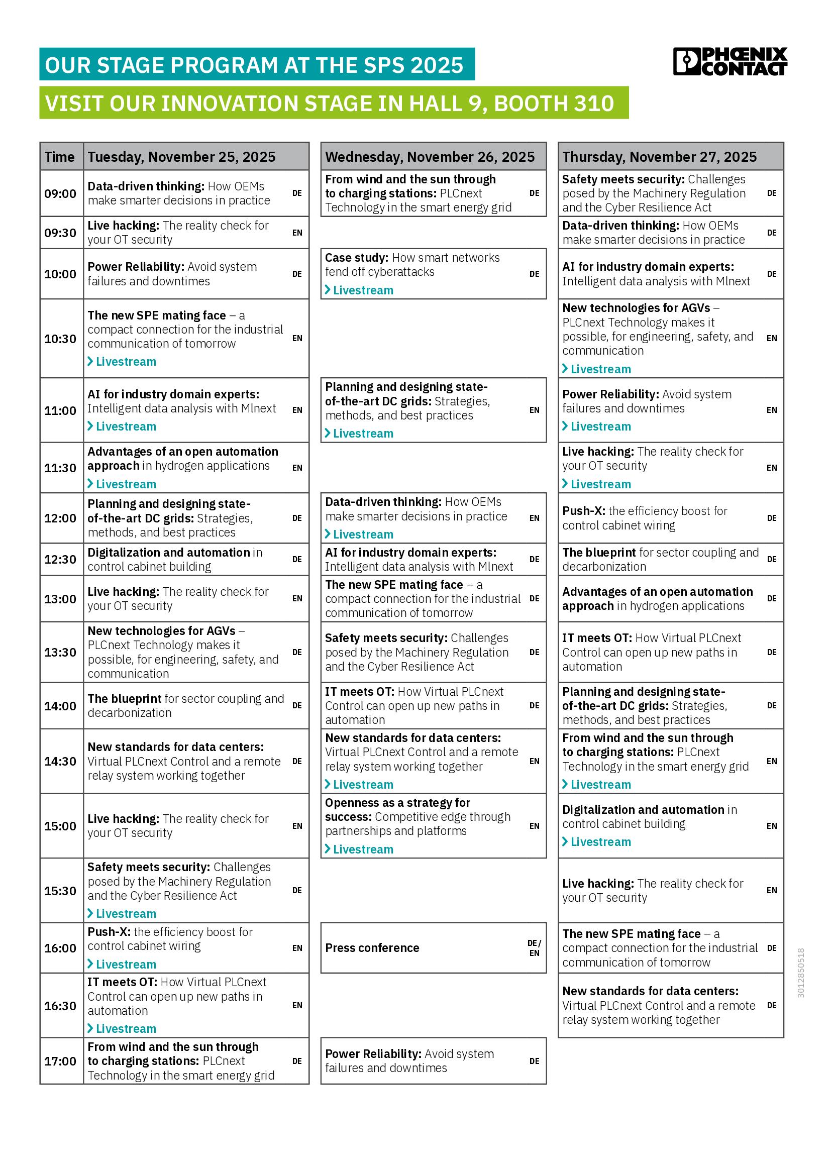 Stage Agenda Phoenix Contact and PLCnext Technology at SPS 2025