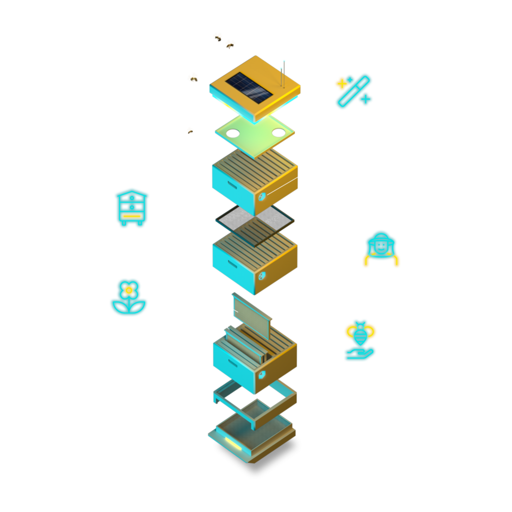 Open yellow and turquoise Beehive with 5 Challanges
