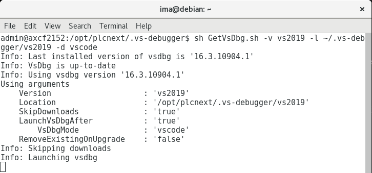 Output of the debugger
