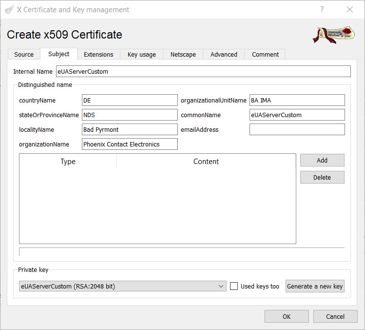 Create Certificate Subject