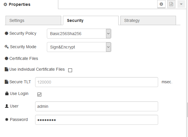 OPCUA SecuritySettings