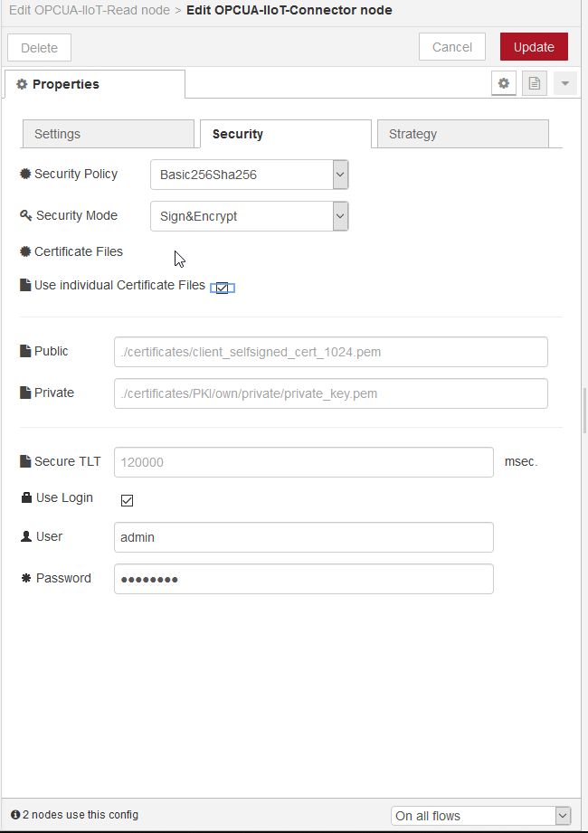 Node RED certificates