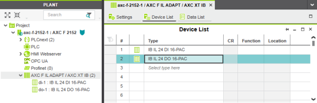Inline modules in the PLANT area and in the Device List Inline-Module_im_Bereich_Anlage_und_in_der_Geraetliste.png
