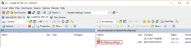 Directory with RscGateway.settings file