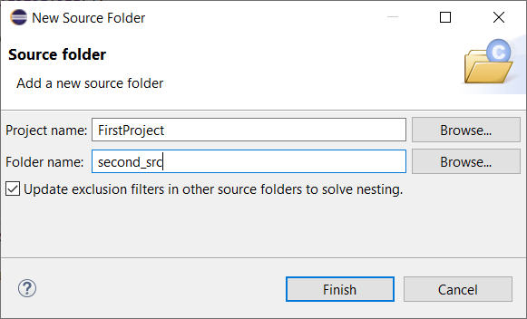 Add new source folder wizard