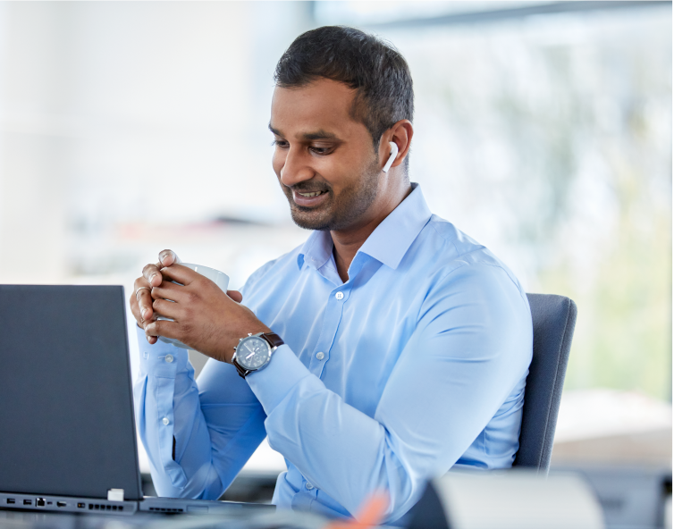 Customer sitting at a desk